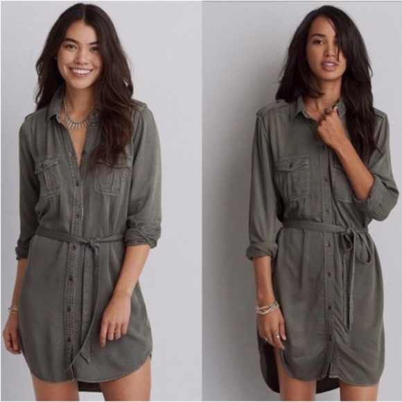 American Eagle Outfitters Dresses & Skirts - American Eagle Olive Twill Shirtdress